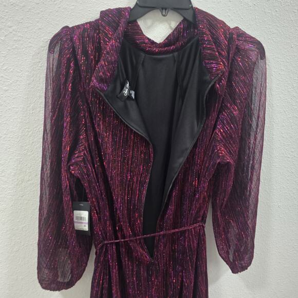 Jessica Howard 22W Metallic Pleated DressPlum Purple Sparkle Party Cocktal - Picture 9 of 11